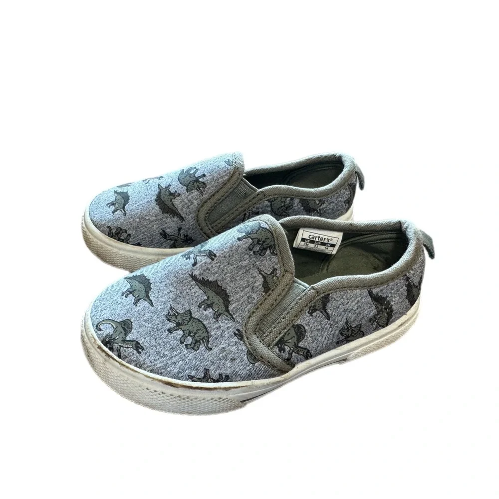 Carter's Dinosaur Slip On Sneakers Toddler 7M Gray‎ Good EveryStep Dino Print